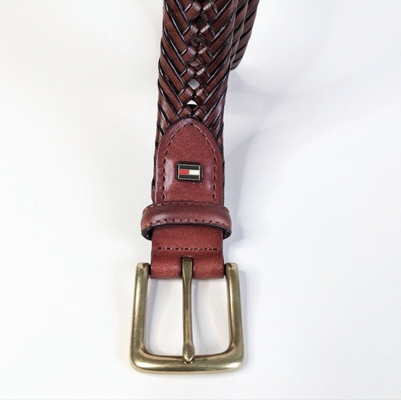 Tommy Hilfiger Braided Vegetable Burnish Genuine Leather Belt Brass Buckle XXL - Picture 3 of 10